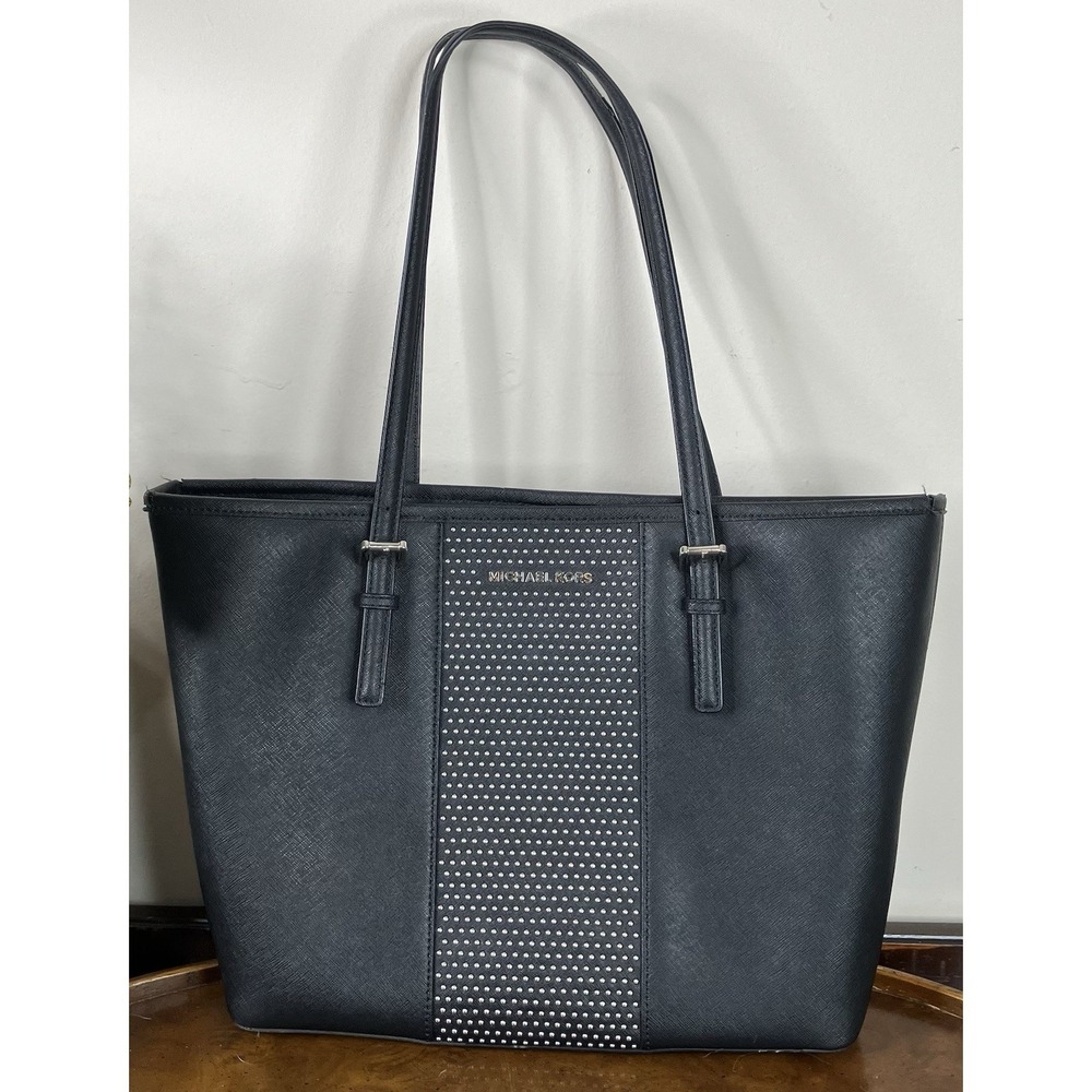 Michael Kors Jet Set Travel Studded Tote Bag Saffiano Leather Shoulder Purse